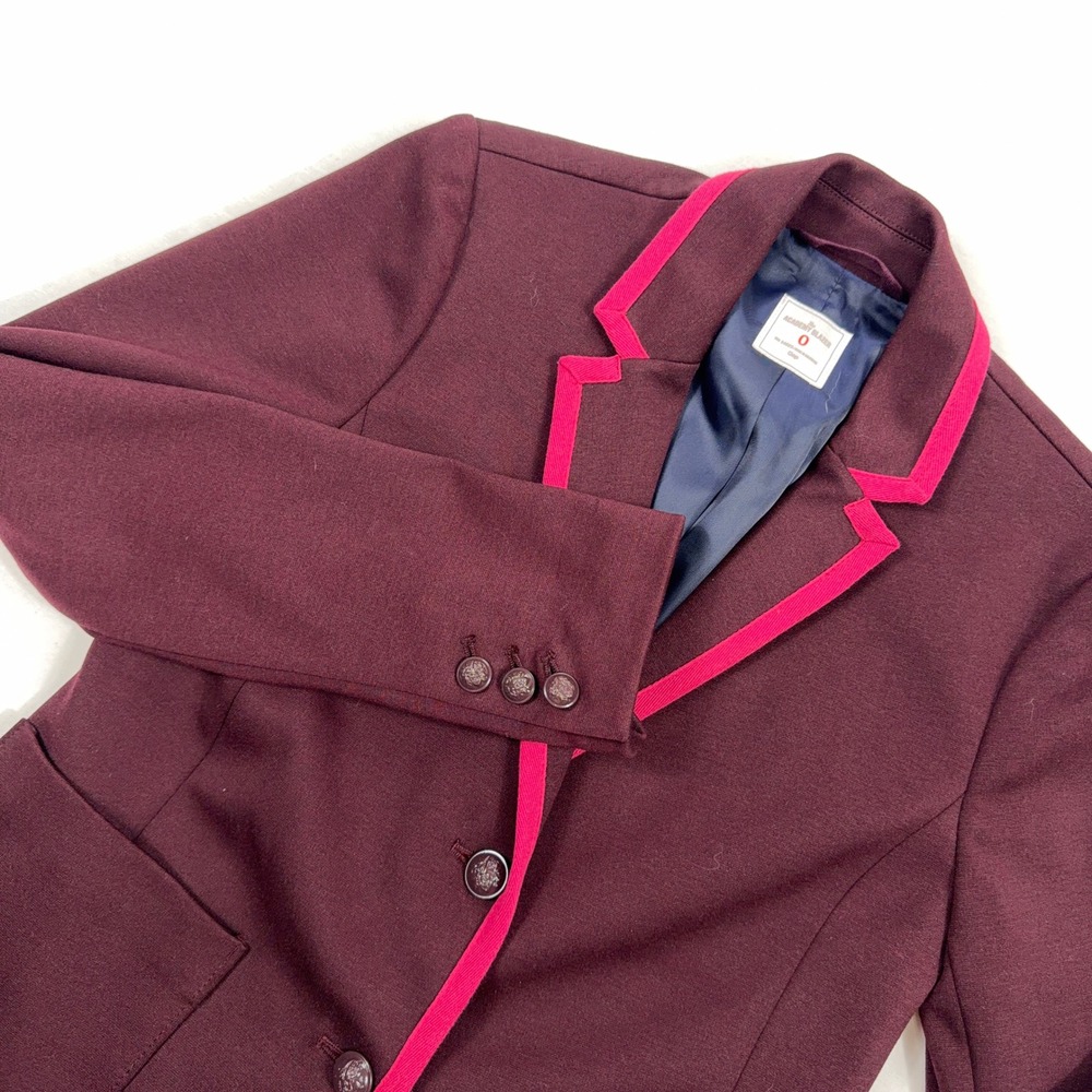 Gap Academy Blazer Contrast Trim Knit Tailored Jacket Size 0 Burgundy‎ Pink